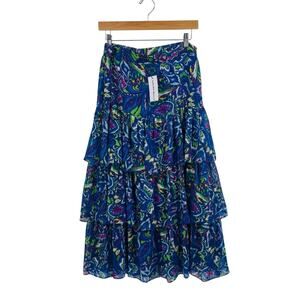Yakira Bella NWT Gia Tiered Maxi Skirt Blue Green Ruffles Elastic Waist Size XL